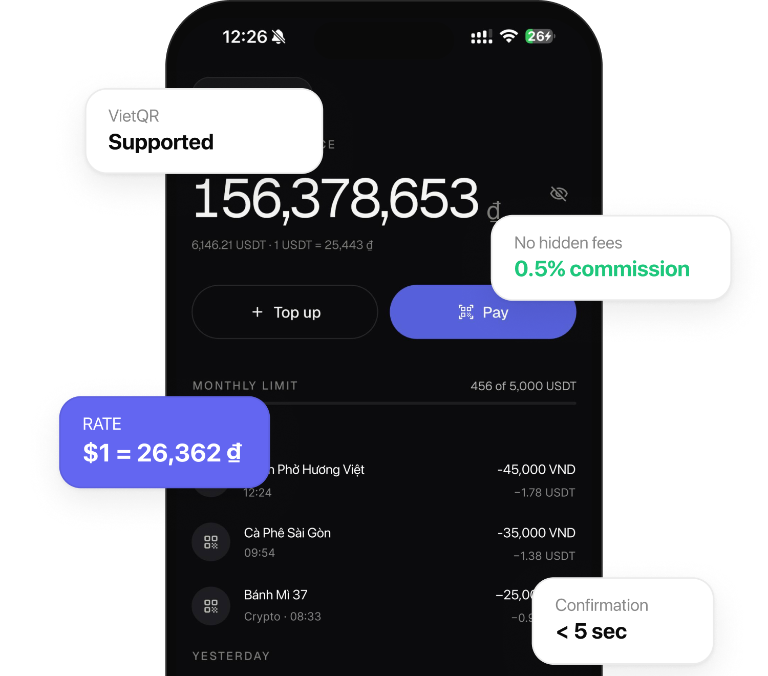 WoWbat app: balance, wallet and VietQR payment